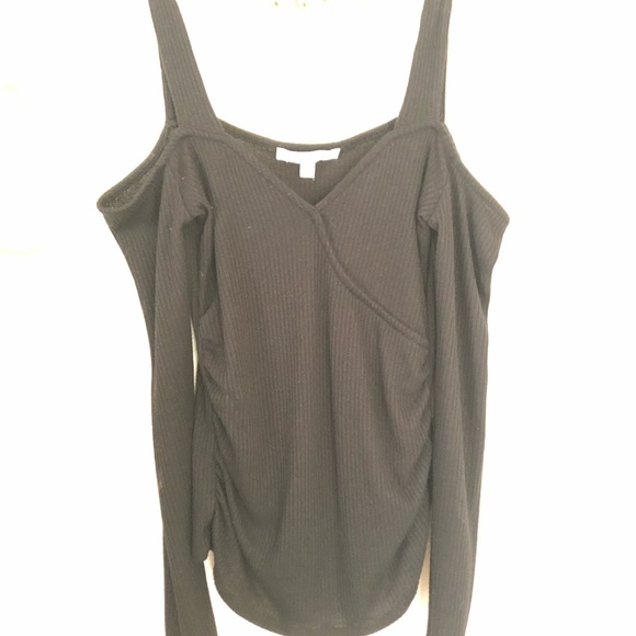 !!!SOLD!!! Express Ribbed Ruched Cold Shoulder Top - Picture 3 of 6